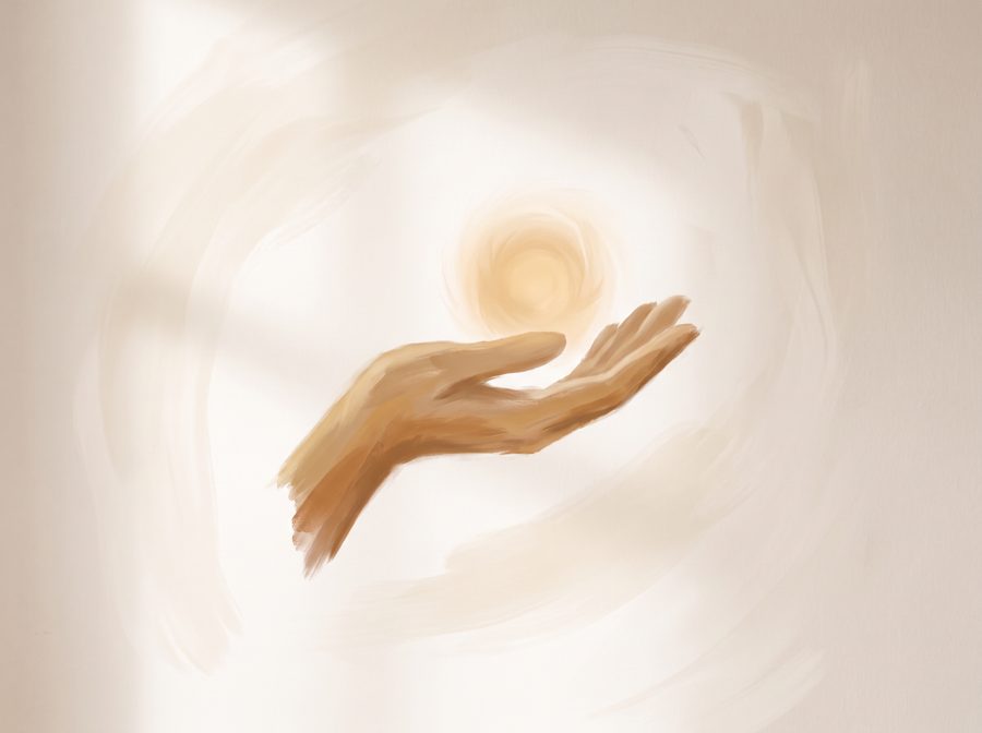An open hand cradling a point of light